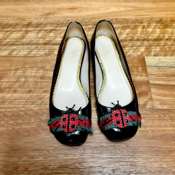 Gucci Shoes Gucci Lexi Ladybug Black Patent Leather Ballet Flats